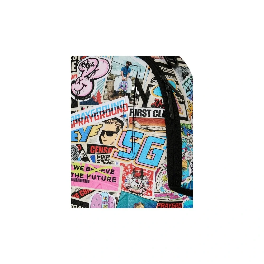 Sprayground Life's a Movie Backpack Multi Color Punk Sticker Shark Bag Limited